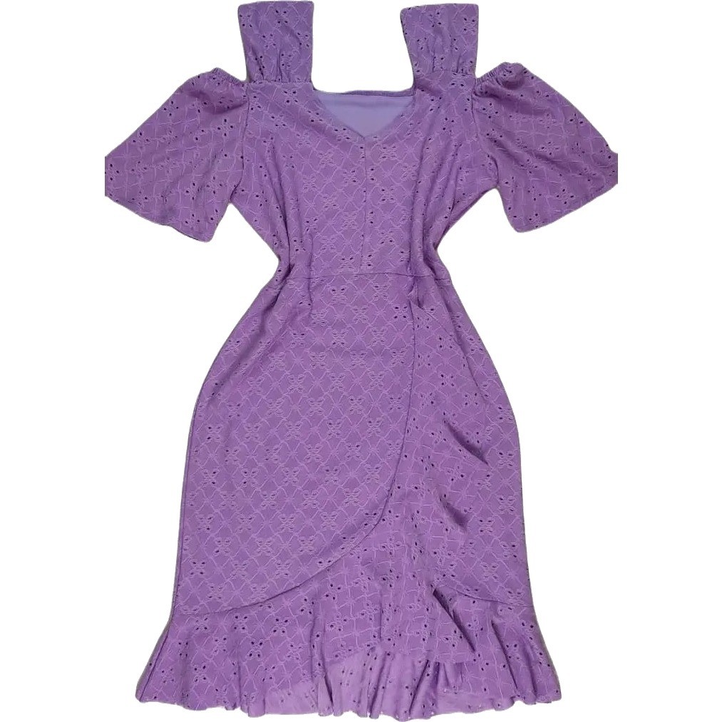 Perforated Cotton Dress With Crisscross Ruffles